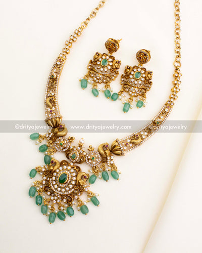 SKU 1192 antique gold short idol motif necklace set with earrings