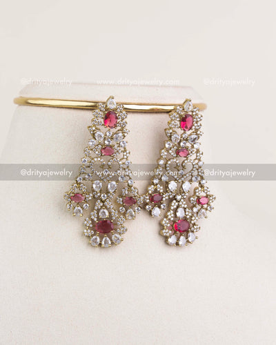 1043-R Victorian polish red stone earrings from choker necklace set front view
