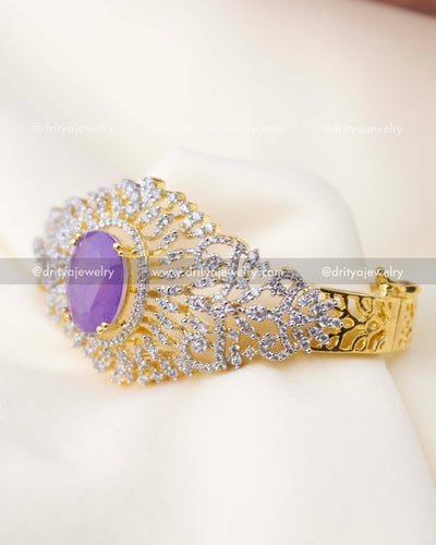 1295-PU side view of purple stone diamond replica kada on fabric