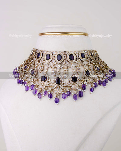 1275-PU Victorian purple stone choker necklace full front display