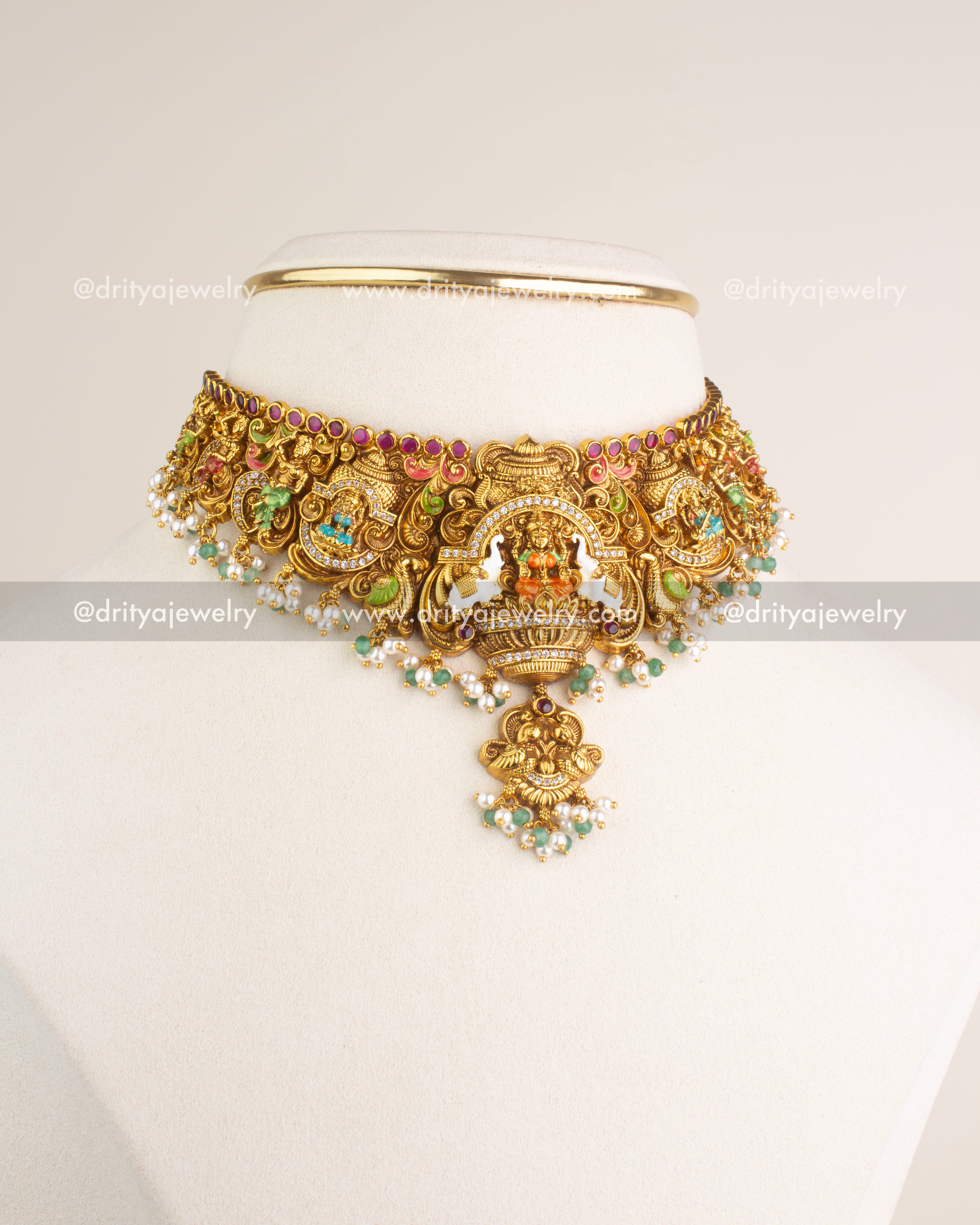 SKU 1181 Necklace Set full front view of temple-style choker on display bust