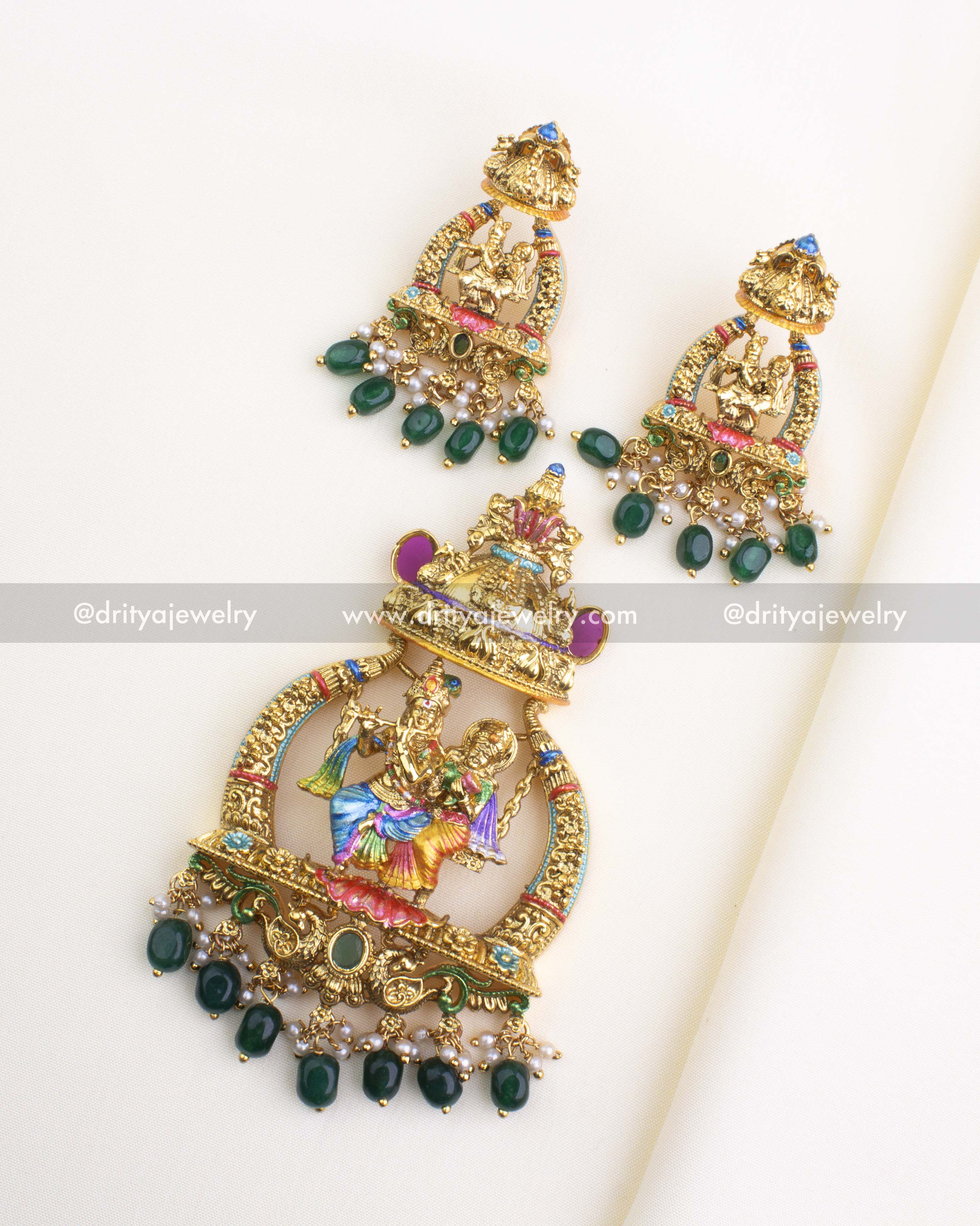 SKU 1115 Necklace Set - full set view showing Krishna pendant and matching earrings