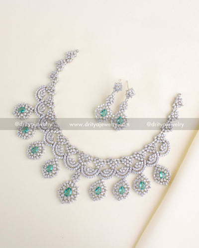 SKU 1136 Necklace Set - Full set flat lay showing short necklace and matching earrings