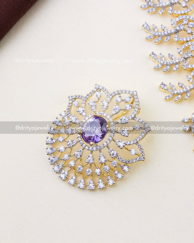 1232-PU detachable pendant close-up with CZ and purple stone detailing