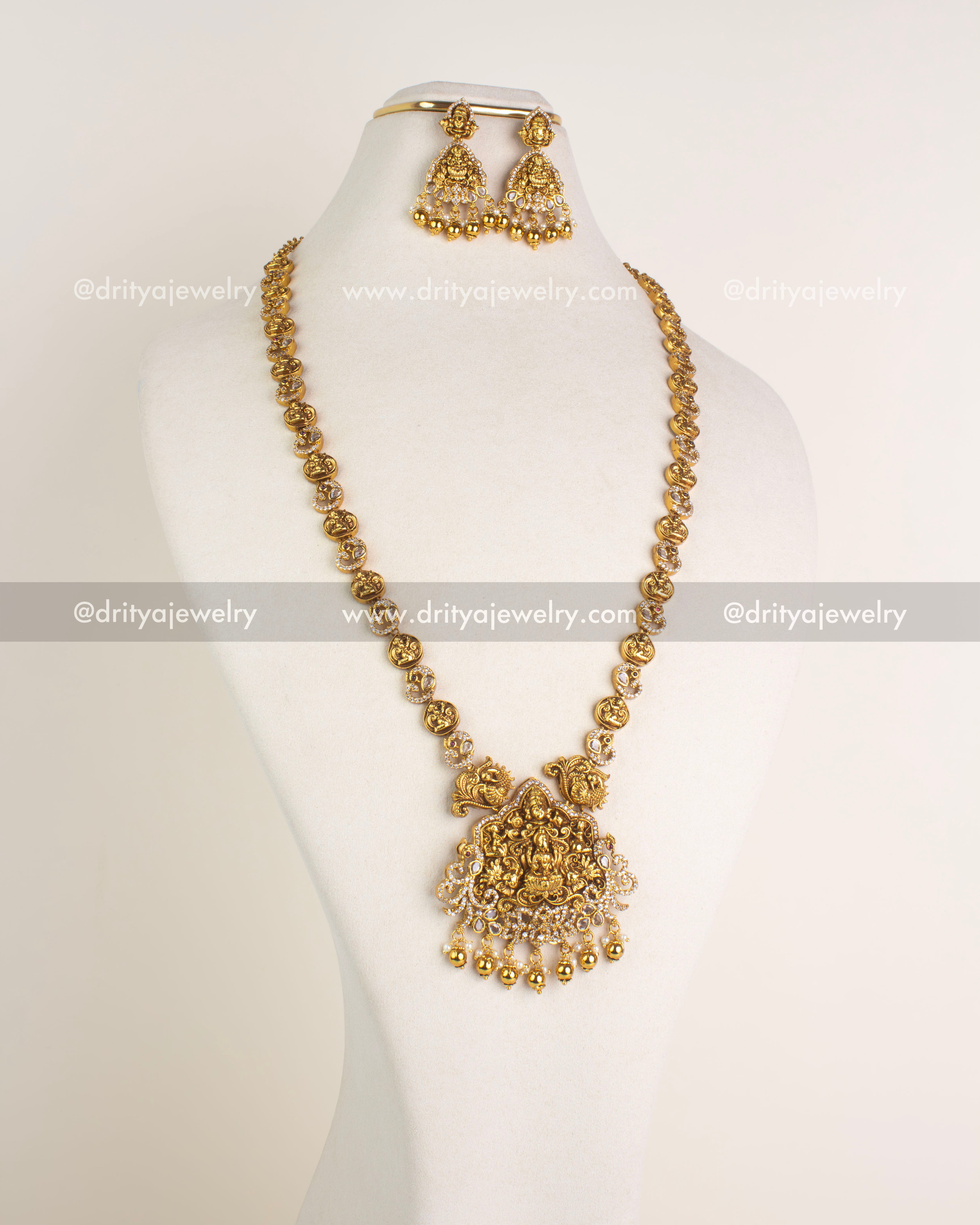 SKU 1189 Necklace Set full front view of long god idol necklace with matching earrings