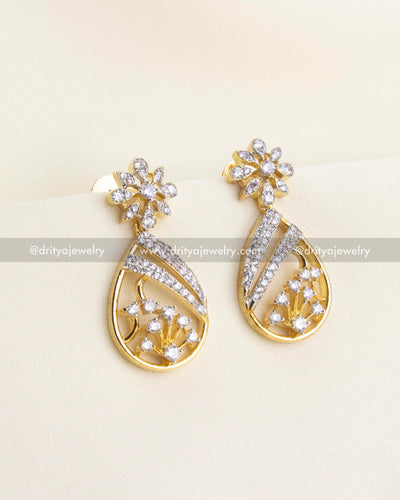 SKU 1180 - CZ teardrop floral earrings front view