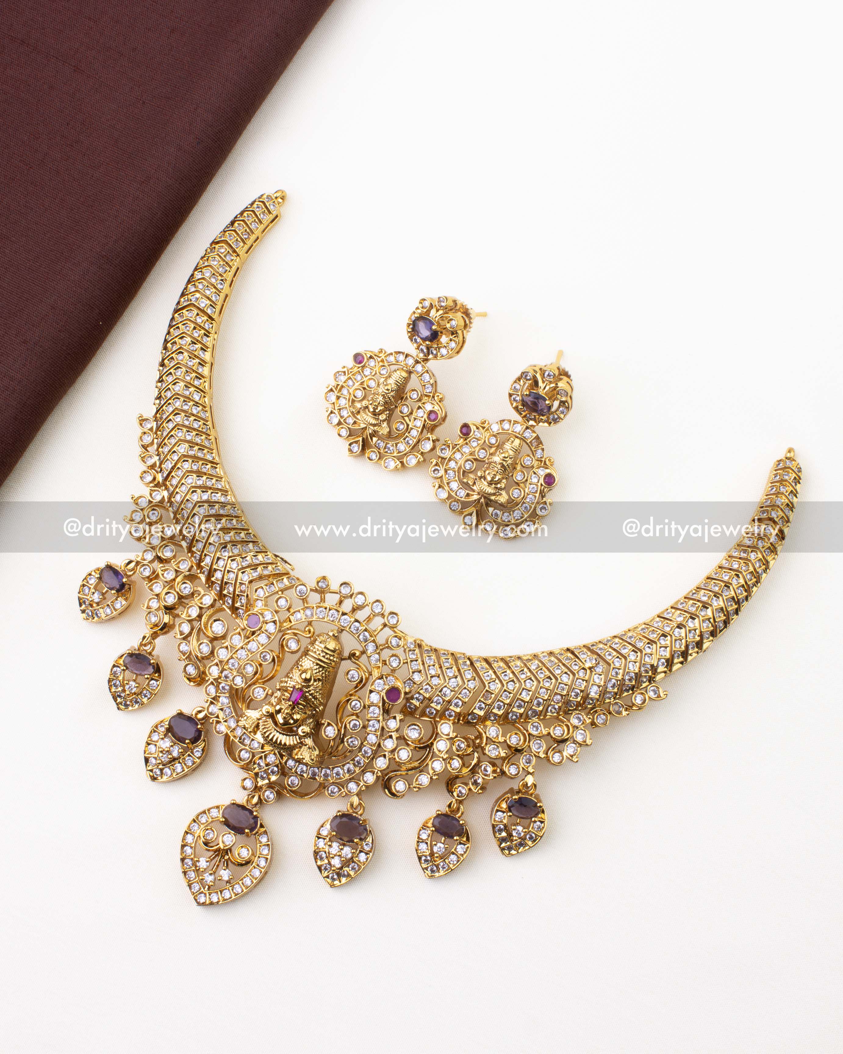 1223-PU full Venkateswara temple necklace set with earrings