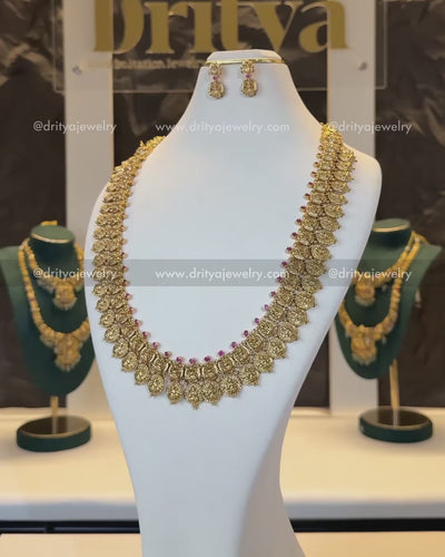 Premium Nakshi Long Haram Set with Lakshmi Motifs