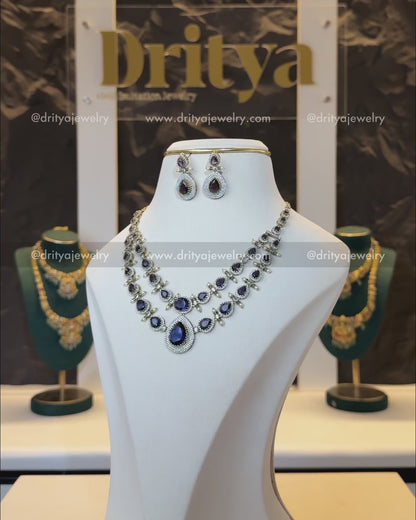 Victorian Layered Necklace Set with Deep Purple Stones