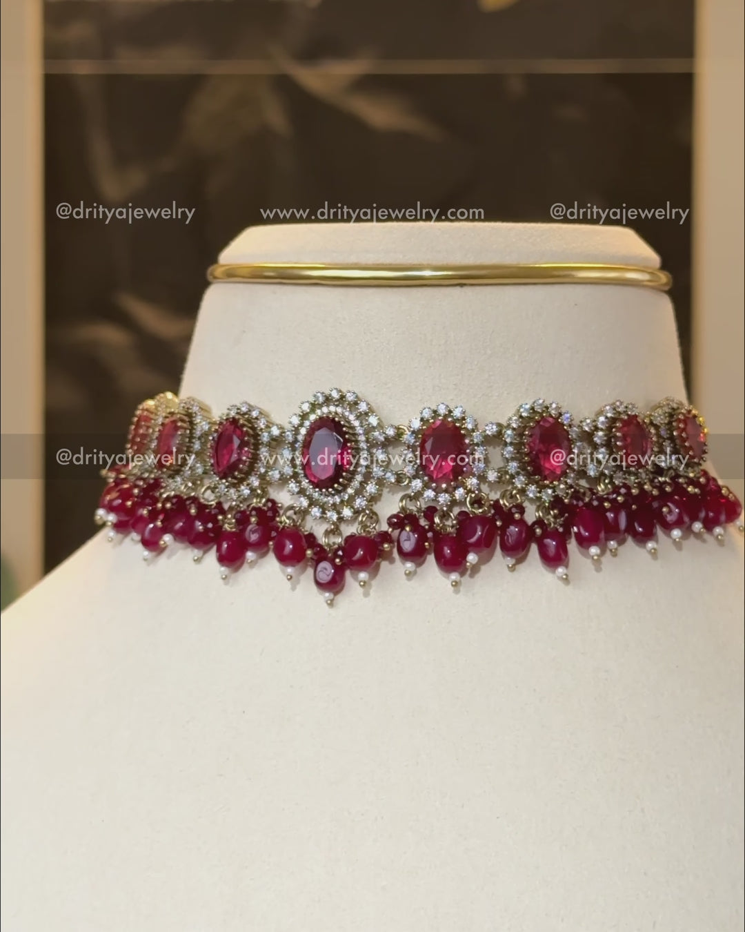 Premium Minimal Victorian Choker Set - Ruby Red