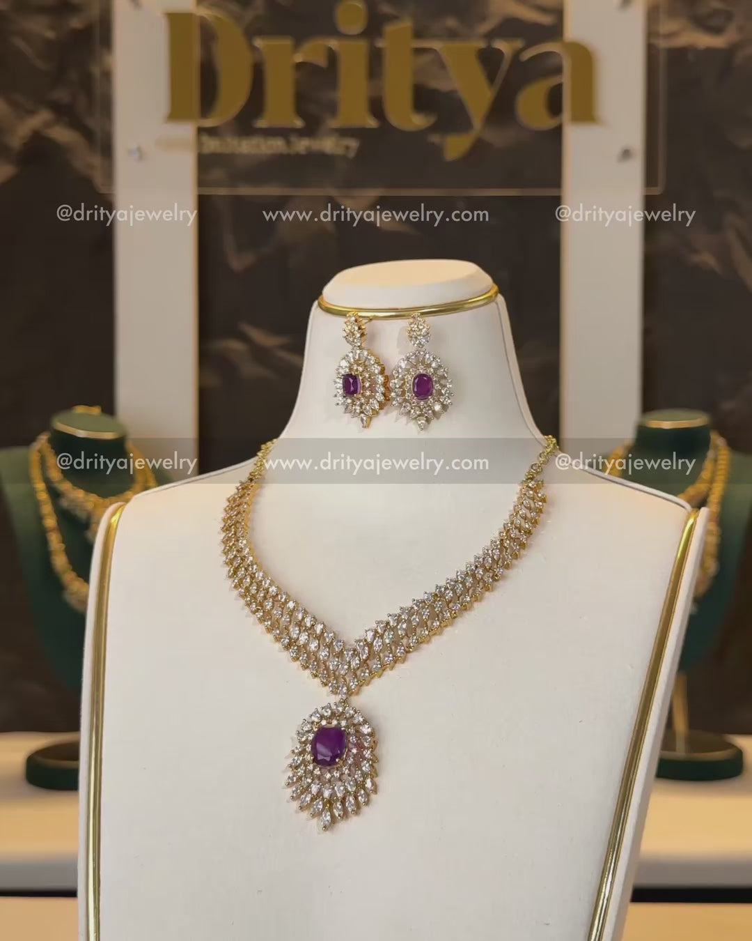 Load video: Premium AD Short Necklace Set with Royal‑Purple Center