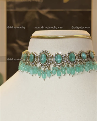 Victorian Choker Set with Mint Green Stones