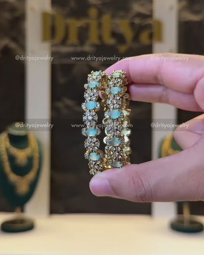 Premium Victorian Bangle Set with Mint Green Stones