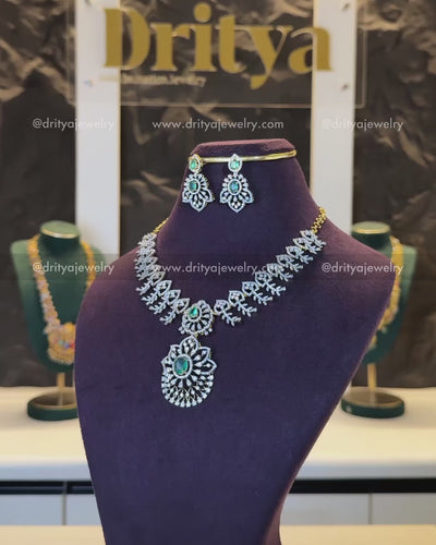 Premium Diamond Replica Russian Emerald Necklace Set