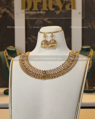 Premium Kasulu Short Necklace with Matching Temple Jhumka