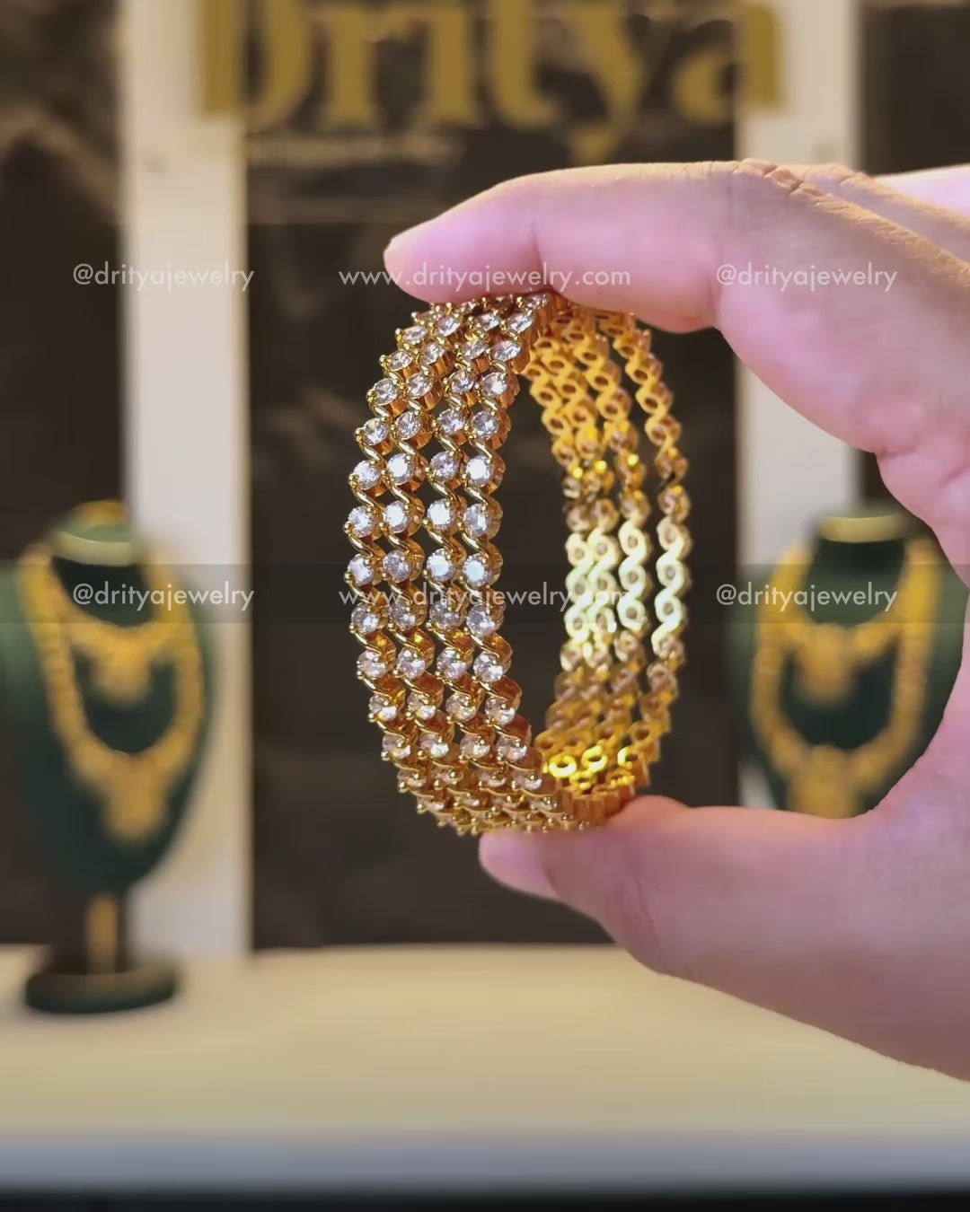 Load video: Premium Solitaire Look-Alike Diamond Bangles - Set of 4