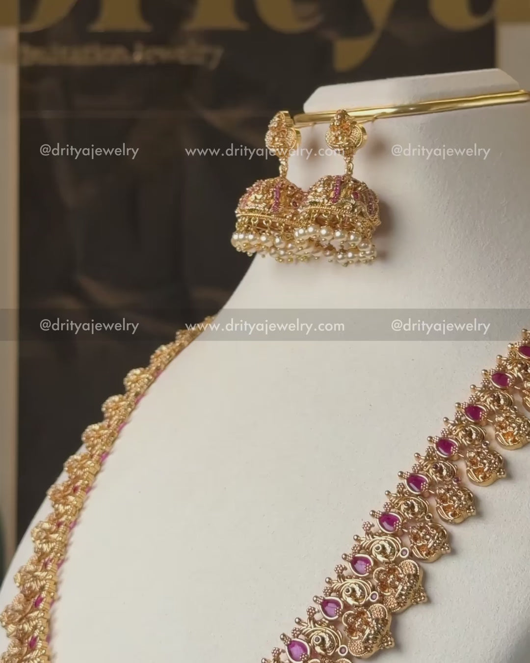 Load video: Traditional Long Haram Set with Ruby Red Stones