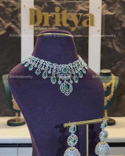 Premium Diamond Replica Necklace Set - Russian Emerald