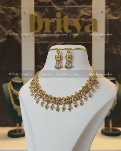 Antique Temple Short Necklace Set with Goddess Motifs