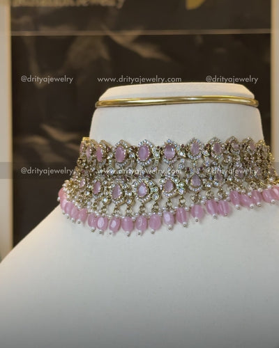 Premium Victorian Choker Set with Blush Pink Bead Drops
