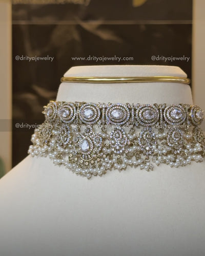 Premium Victorian Heavy Choker Set with Earrings - Diamond Replica