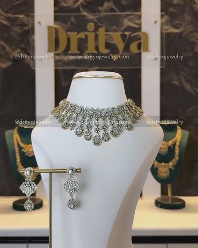 Premium Princess Length Victorian Necklace Set - Diamond Alike