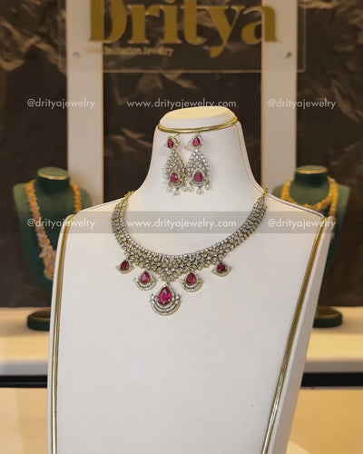 Premium Victorian CZ Ruby Necklace Set