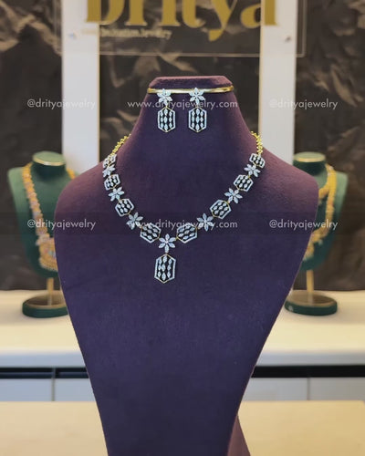 Premium CZ Hexagon Floral Necklace Set