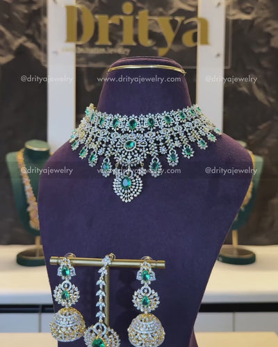 Diamond Replica Bridal Choker Set - Russian Emerald