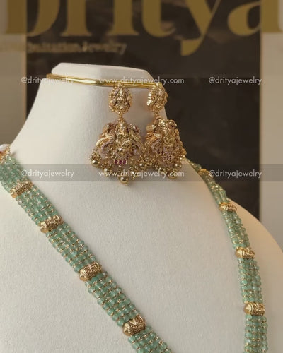 Premium Green Beads Nakshi Haram Set