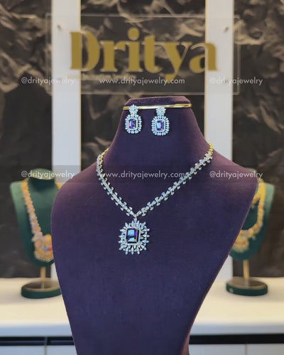 Premium Purple Stone Diamond Replica Necklace Set