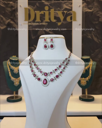 Victorian Layered Short Necklace - Ruby Red