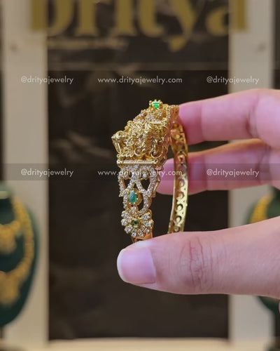 Premium Nakshi Openable Kada with Goddess - Green