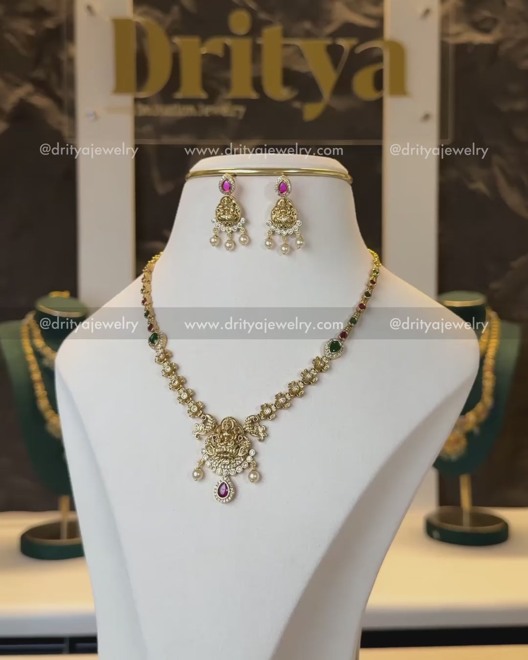 Load video: Nakshi Short Necklace Set with Lakshmi Devi Pendant