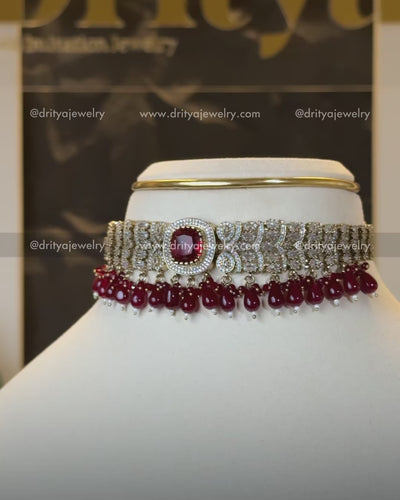 Premium Victorian Choker Set with Ruby Red Bead Drops