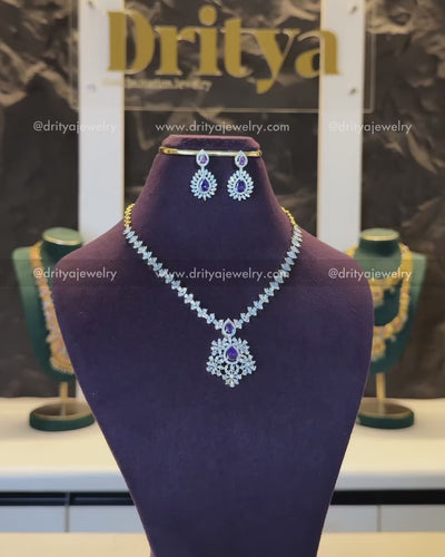 Premium Purple Stone Diamond Replica Necklace Set
