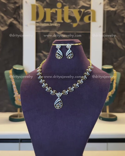 Premium CZ Teardrop Floral Necklace Set