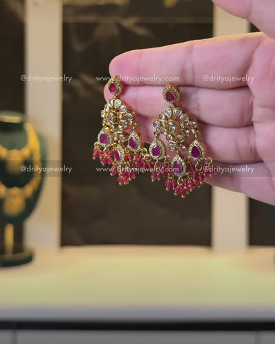 Kundan Dangler Set with Pink Crystal Beads