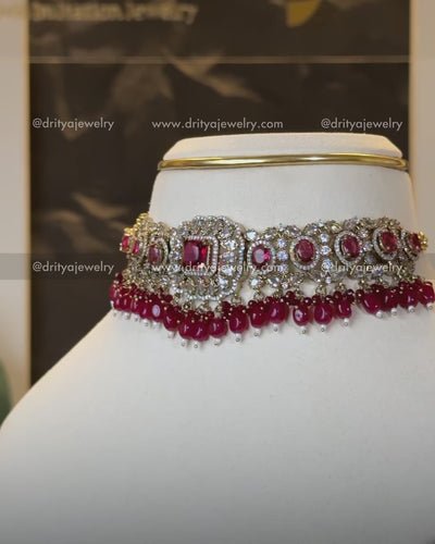 Premium Victorian Choker Set - Ruby Red