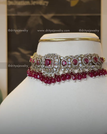 Premium Victorian Choker Set - Ruby Red