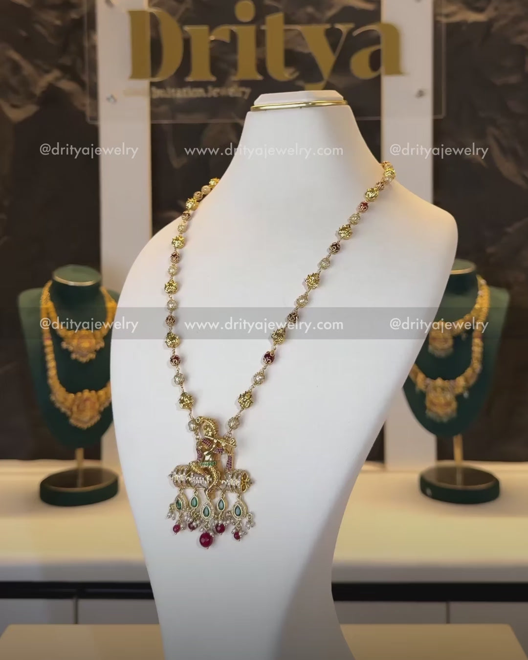 Load video: Premium Lord Krishna Pendant Necklace with Ruby Beads