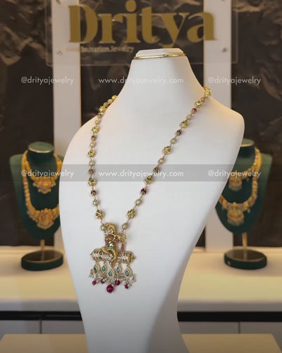 Premium Lord Krishna Pendant Necklace with Ruby Beads